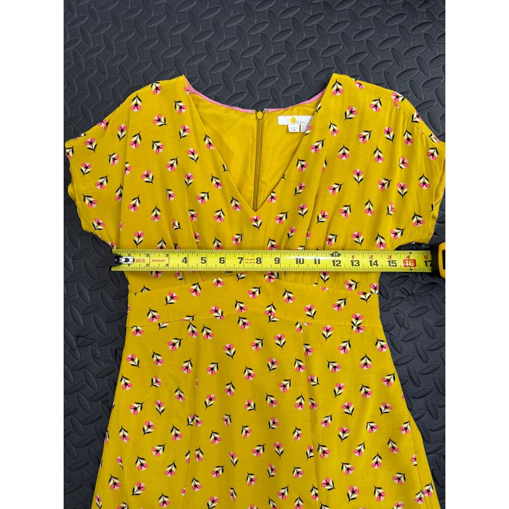 Boden Yellow Floral V-Neck Dress Petite 2P Fit & Flare Lined - Picture 8 of 8